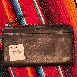 Skagen black leather phone wallet NWT